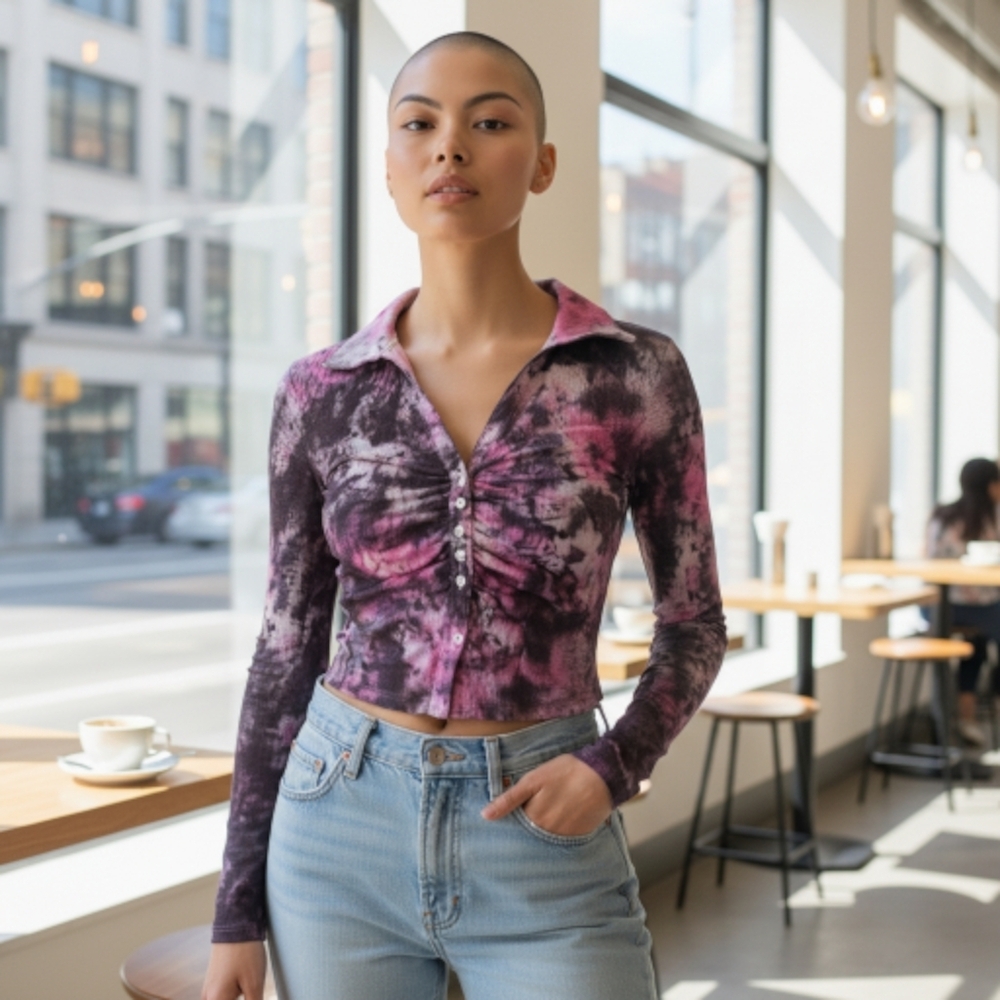 Urban Outfitters Pink and Black Tie-Dye Crop Top(5 For $20 Item)